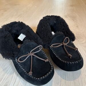 NEW! UGG slippers Alena SUEDE WOOL CUFF MOCCASINS slippers WOMENS 1004806 BLACK